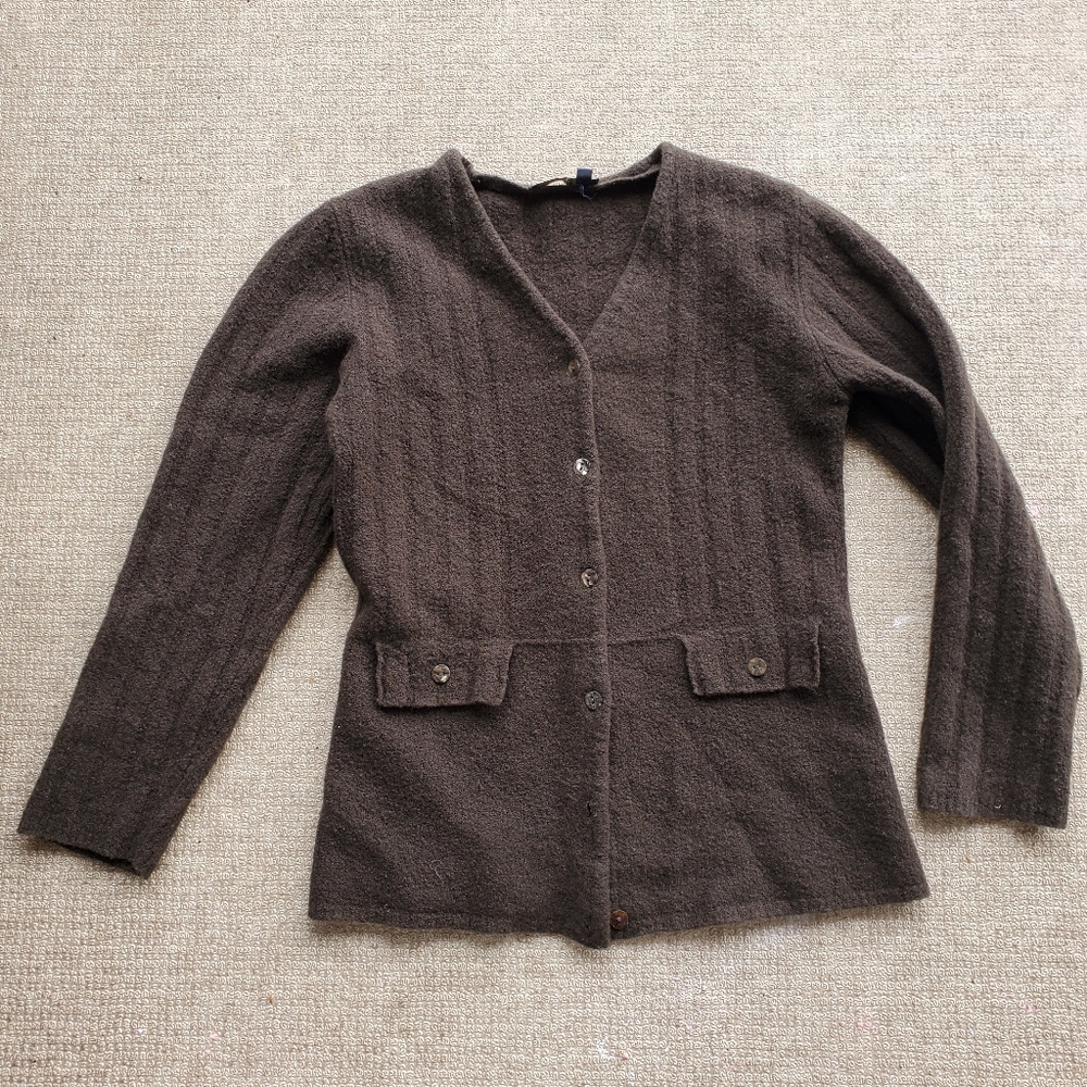 Vintage Small Sweater Tristan And Iseut Wool Cardigan Forest Green V-neck Button - Picture 8 of 16